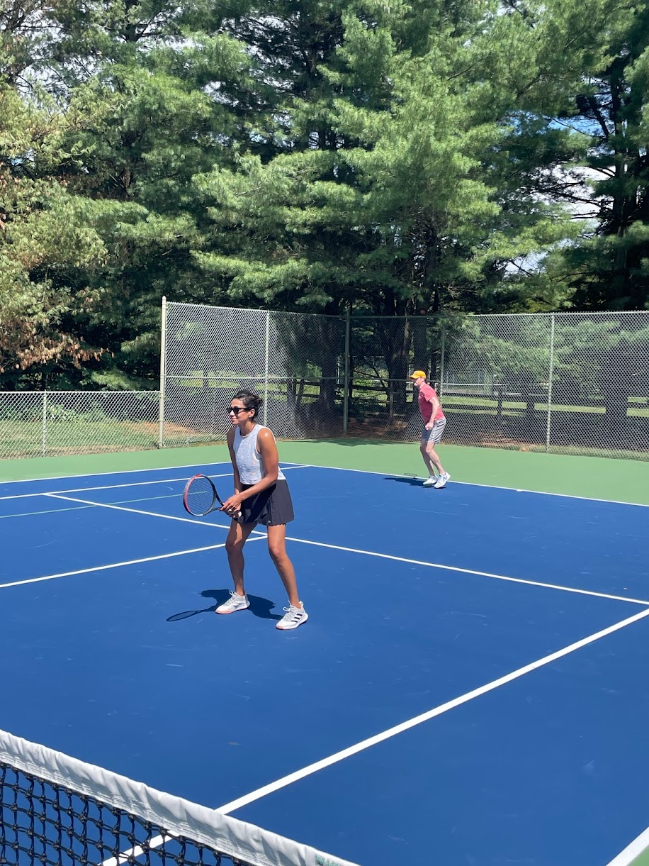 Doubles match in action